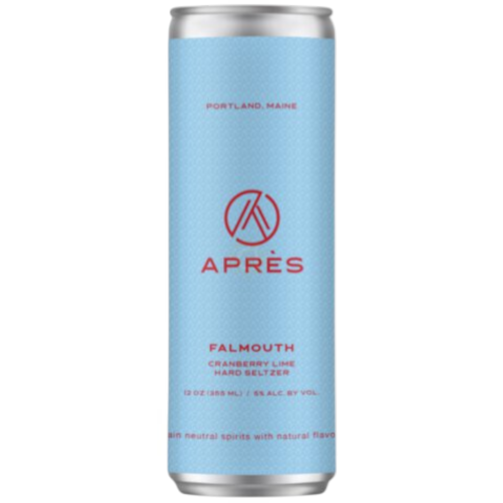 Stowe Public House & Bottle Shop Apres Falmouth Cranberry Lime Hard Seltzer can. Light blue can with textured pattern.