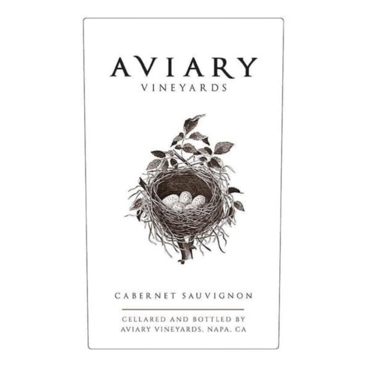 Stowe Public House & Bottle Shop Aviary Napa Cabernet Sauvignon wine bottle label with bird's nest illustration.
