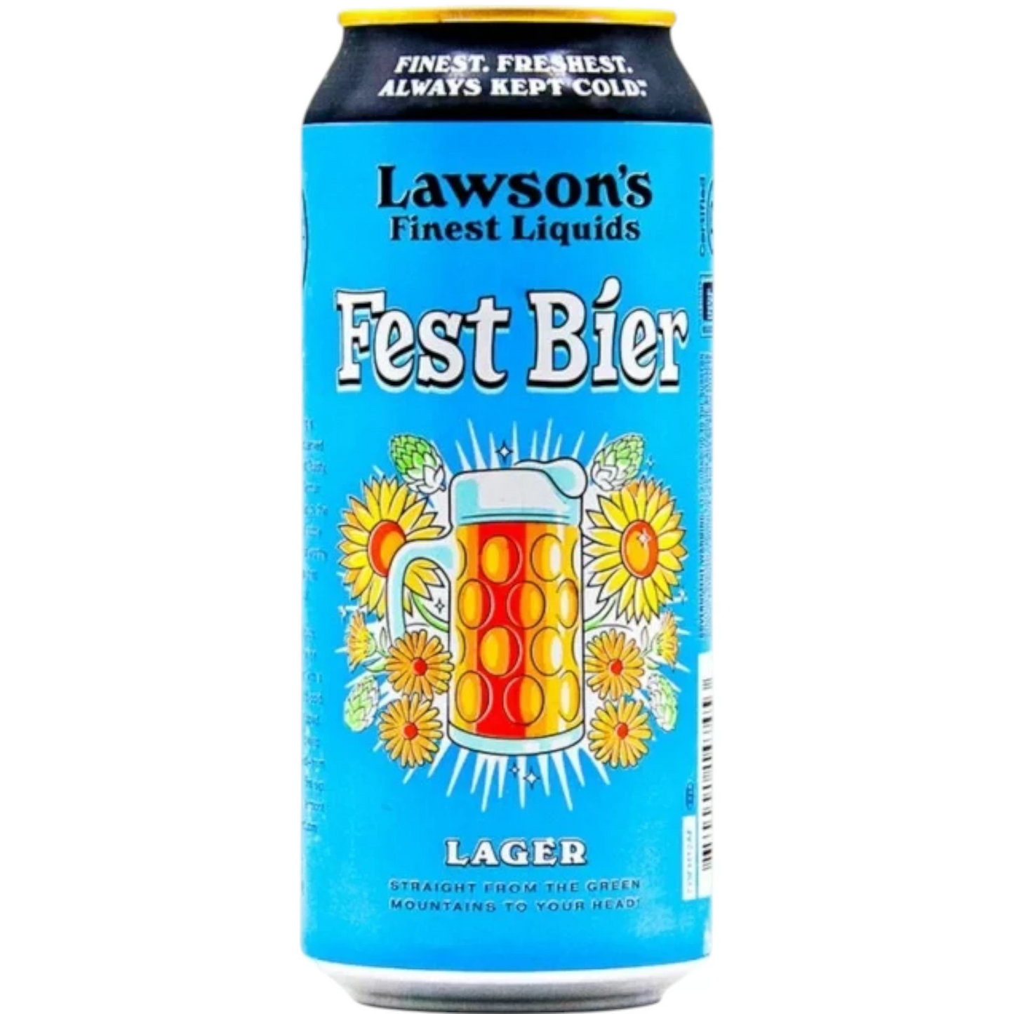 Stowe Public House & Bottle Shop Lawson's Finest Festbier lager can with sunflower and beer mug graphic design