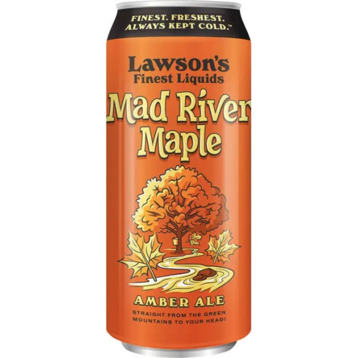 Stowe Public House & Bottle Shop Lawson's Finest Mad River Maple ale can with orange label and maple tree illustration