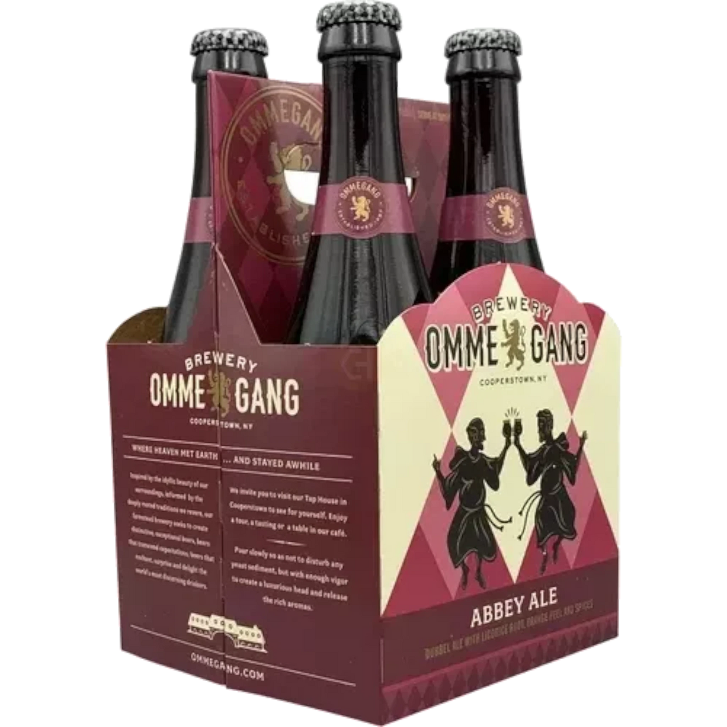 Stowe Public House & Bottle Shop Brewery Ommegang Abbey Ale Belgian Dubbel four-pack carrier with burgundy branding