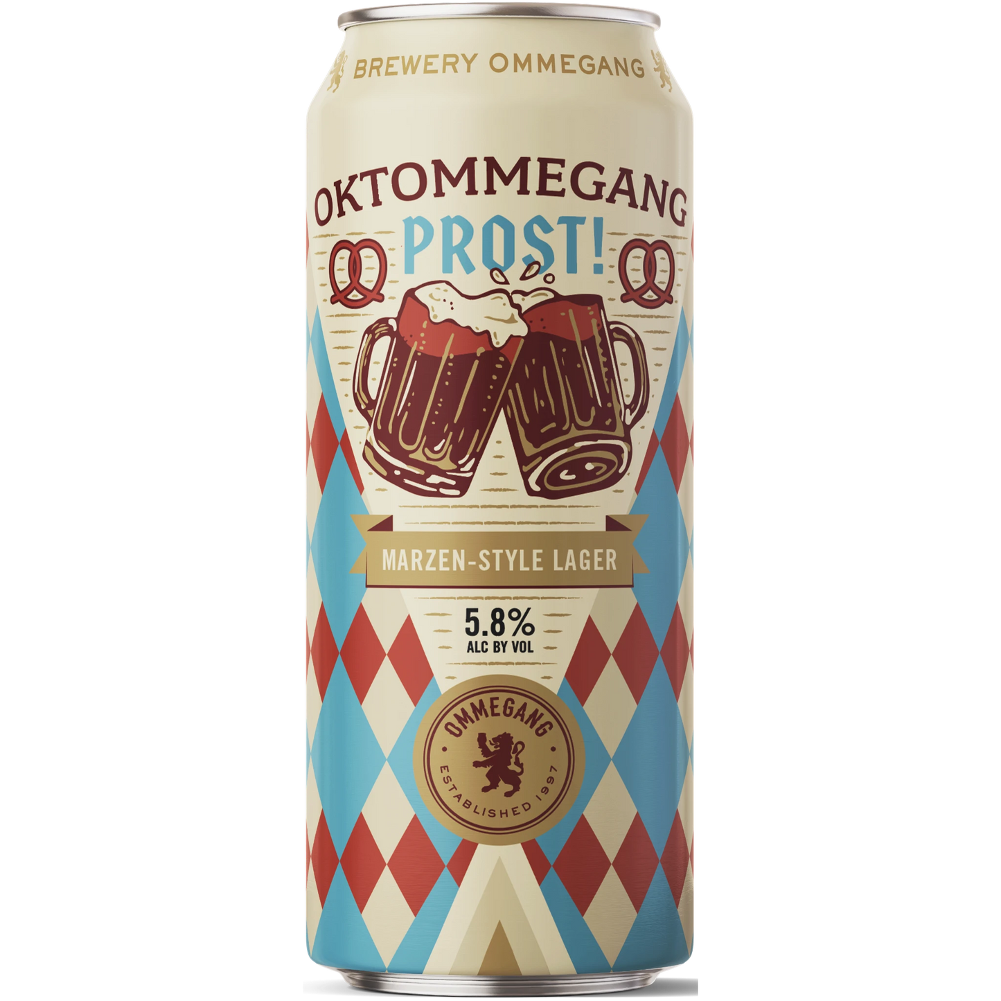 Stowe Public House & Bottle Shop Brewery Ommegang Festbier Marzen-style lager can with blue and red diamond pattern
