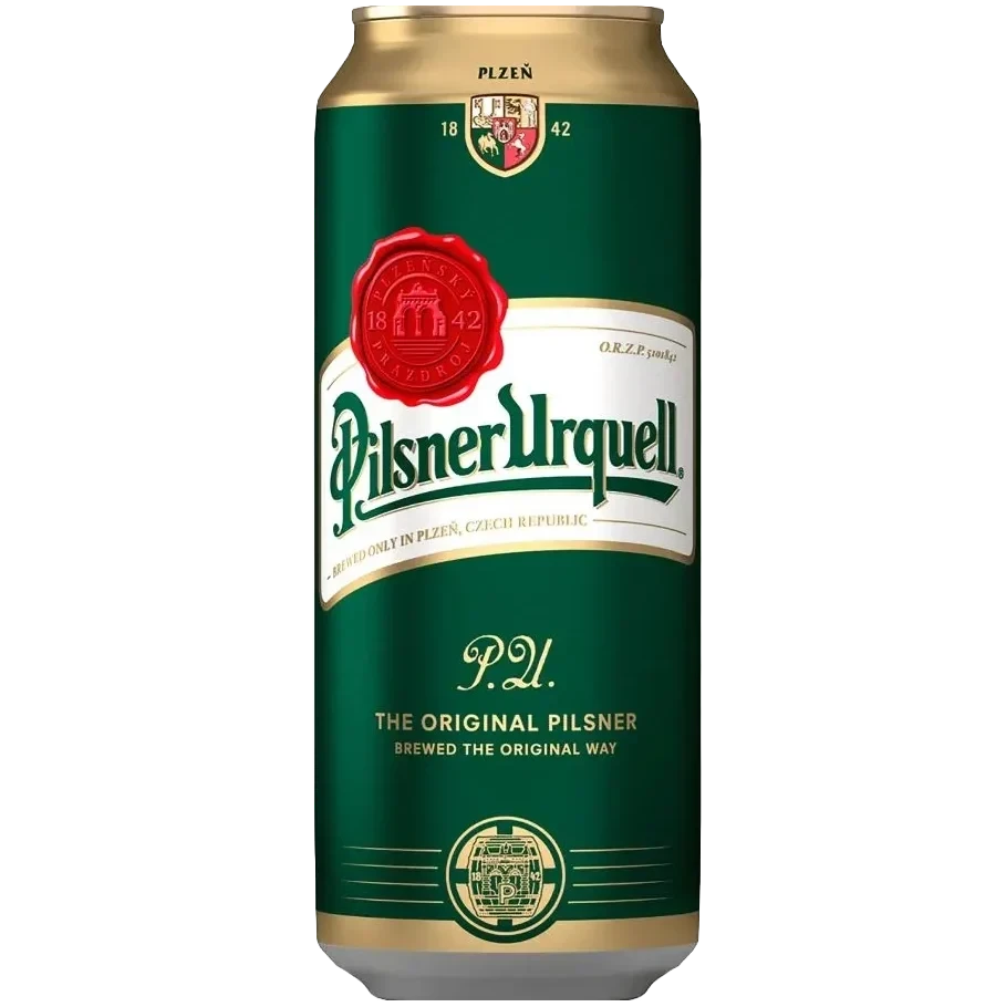 Stowe Public House & Bottle Shop Pilsner Urquell beer can with iconic green and gold label design