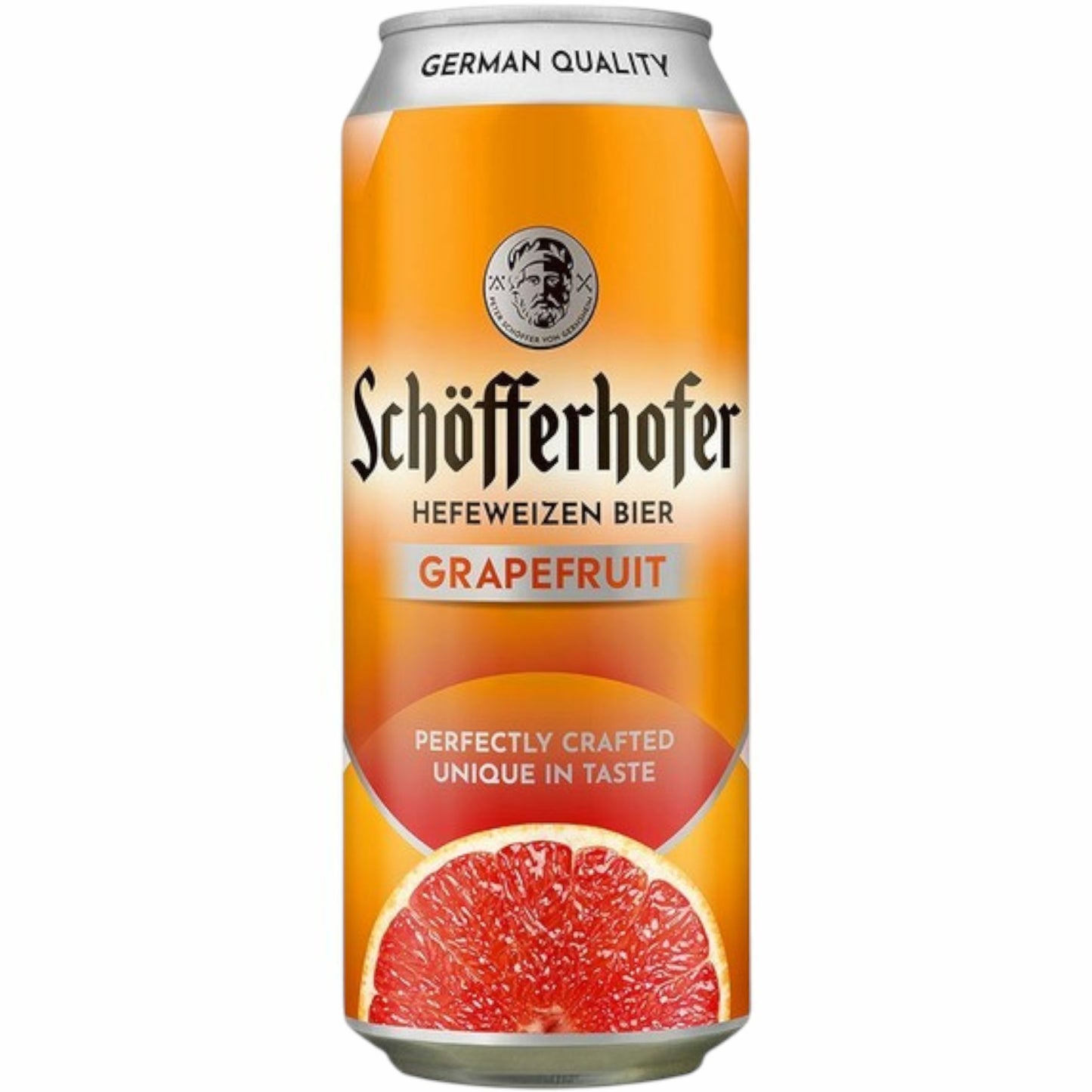 Stowe Public House & Bottle Shop Schöfferhofer Grapefruit Hefeweizen beer can with orange and grapefruit graphics.