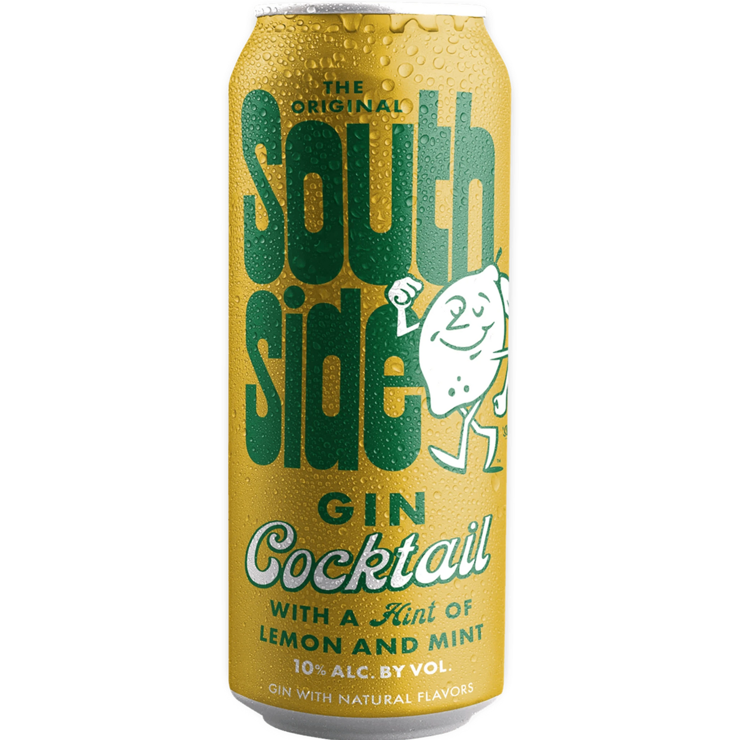 Stowe Public House & Bottle Shop Southside Gin Cocktail can with lemon and mint, featuring a yellow condensation-covered can.