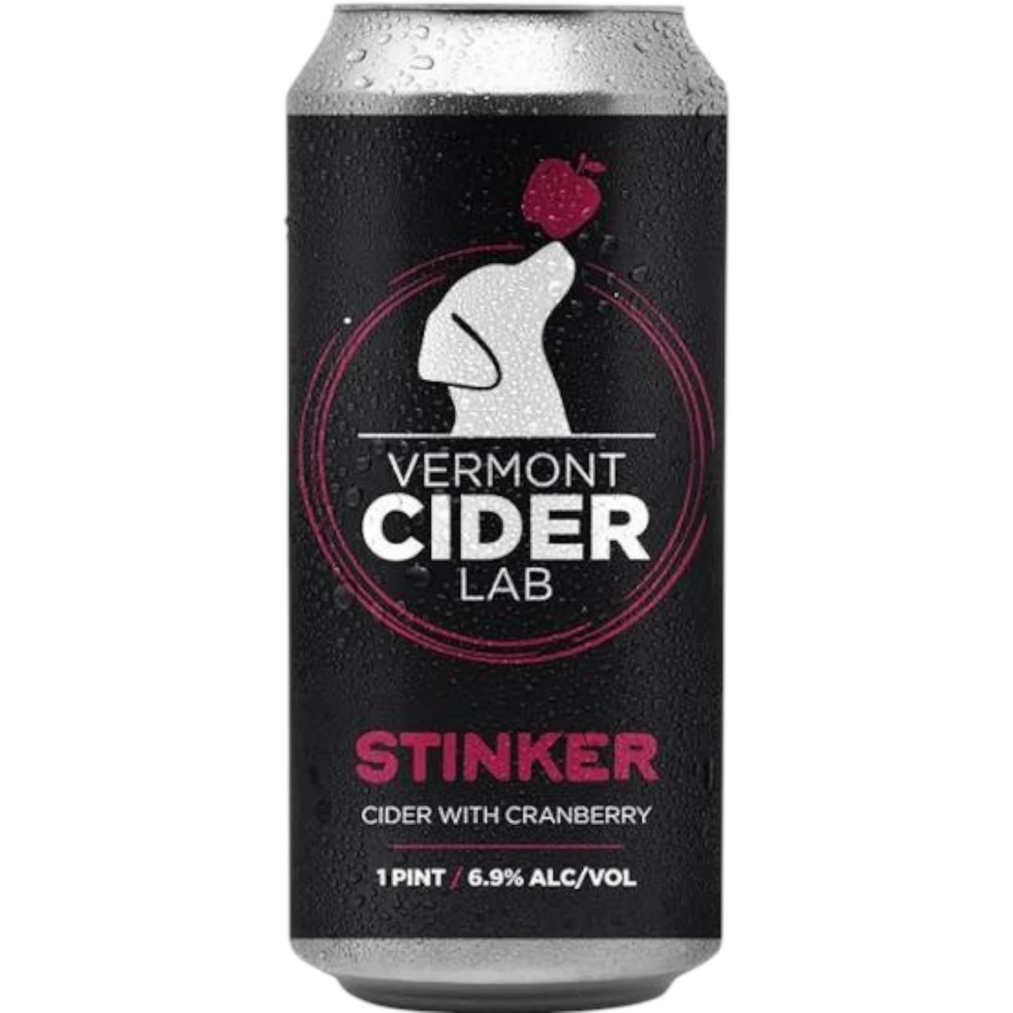 Stowe Public House & Bottle Shop Vermont Cider Lab Stinker dry cranberry cider can with Labrador mascot illustration