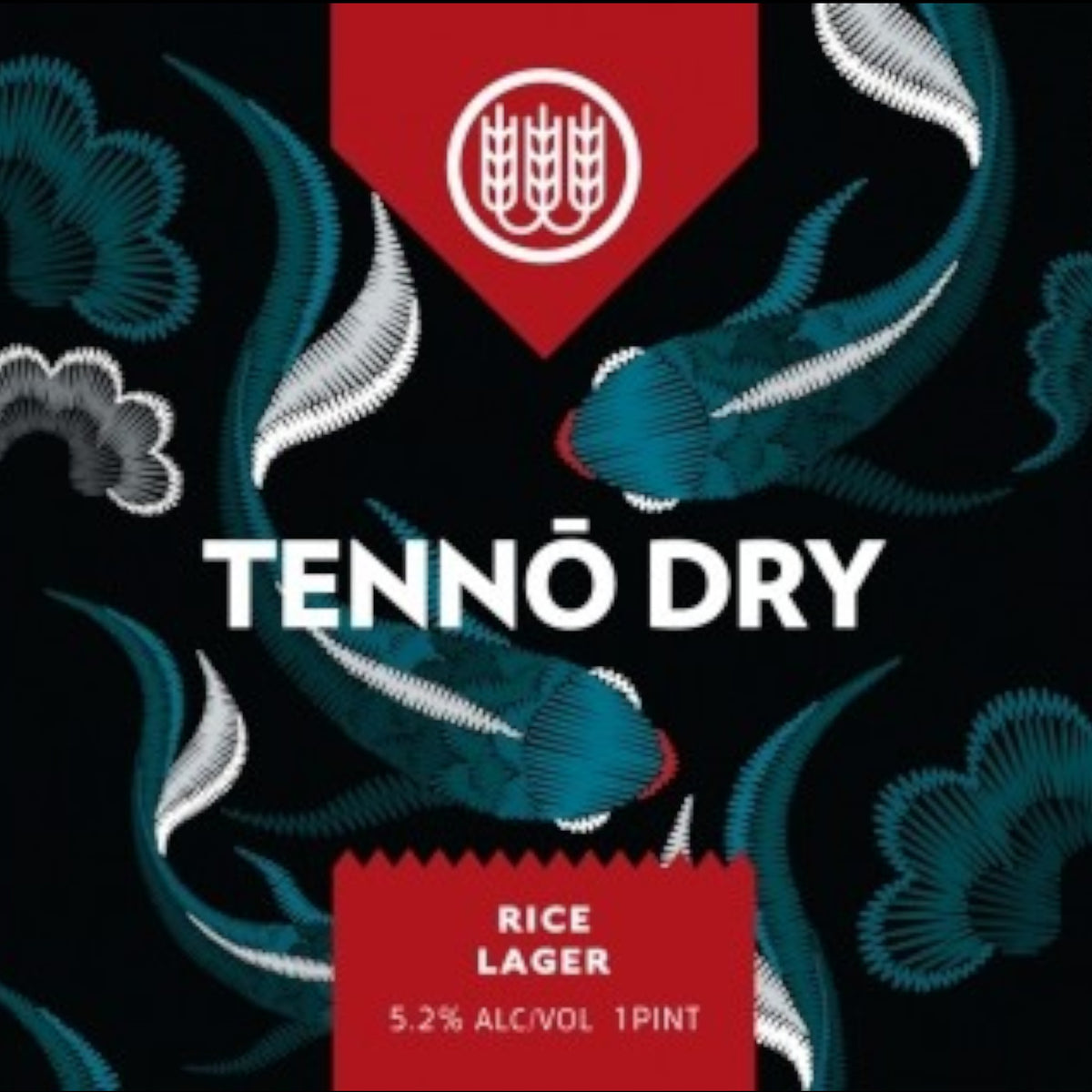 Stowe Public House & Bottle Shop Schilling Beer Co. Tennō Dry rice lager label with koi fish and floral embroidery art