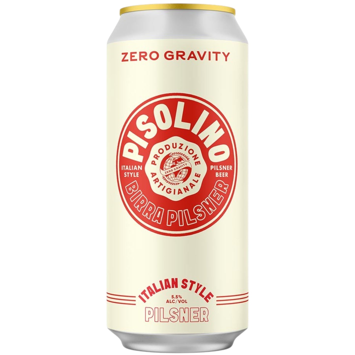 Stowe Public House & Bottle Shop Zero Gravity Pisolino Italian Pilsner beer can with cream label and red typography