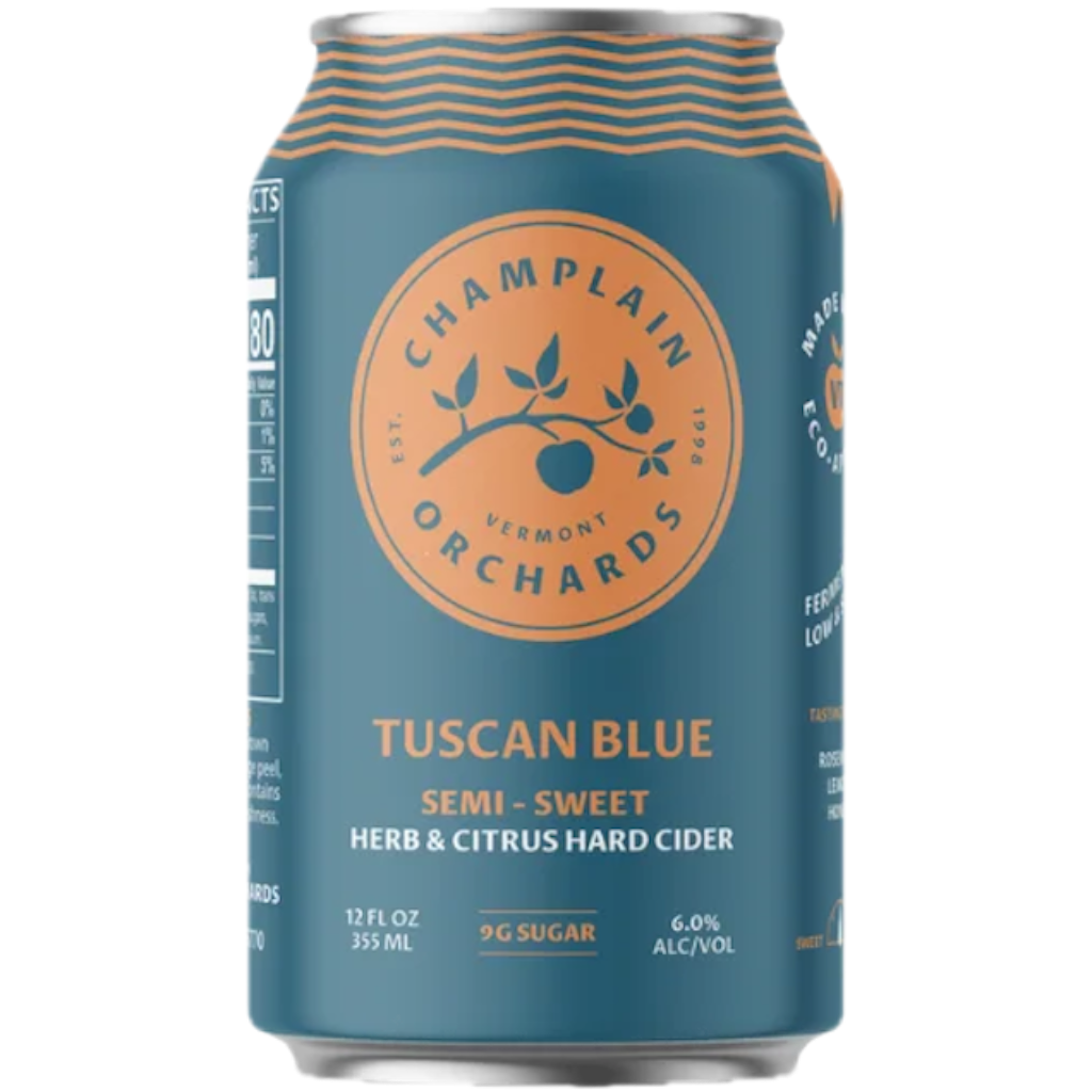Stowe Public House & Bottle Shop Champlain Orchards Tuscan Blue semi-sweet hard cider with rosemary, citrus, and honey.