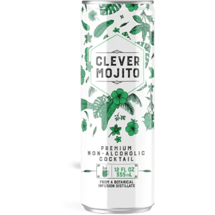 Stowe Public House & Bottle Shop Clever Mojito non-alcoholic cocktail can with mint and lime leaf design.