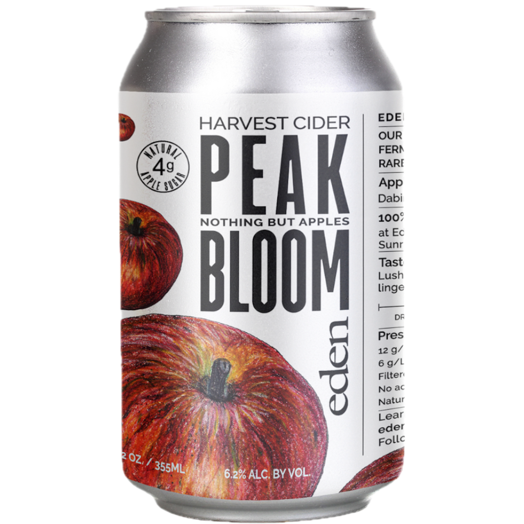 Stowe Public House & Bottle Shop Eden Peak Bloom Harvest Cider, 6.2% ABV, 355ml can with red apples and