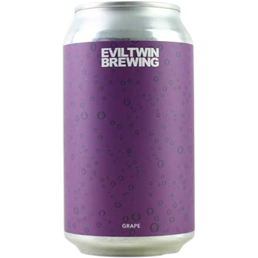 Stowe Public House & Bottle Shop Evil Twin Brewing Grape Soda sour ale can. Purple can with white text and bubble design.
