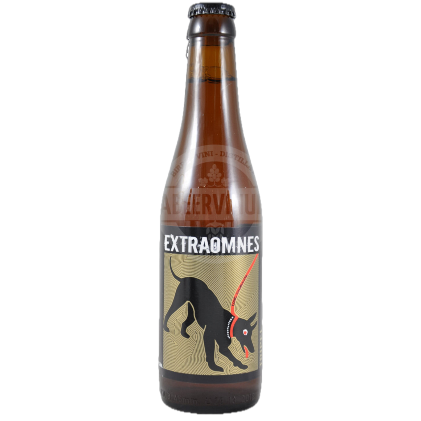 Stowe Public House & Bottle Shop Extraomnes Belgian Tripel beer bottle with a black dog on the label.