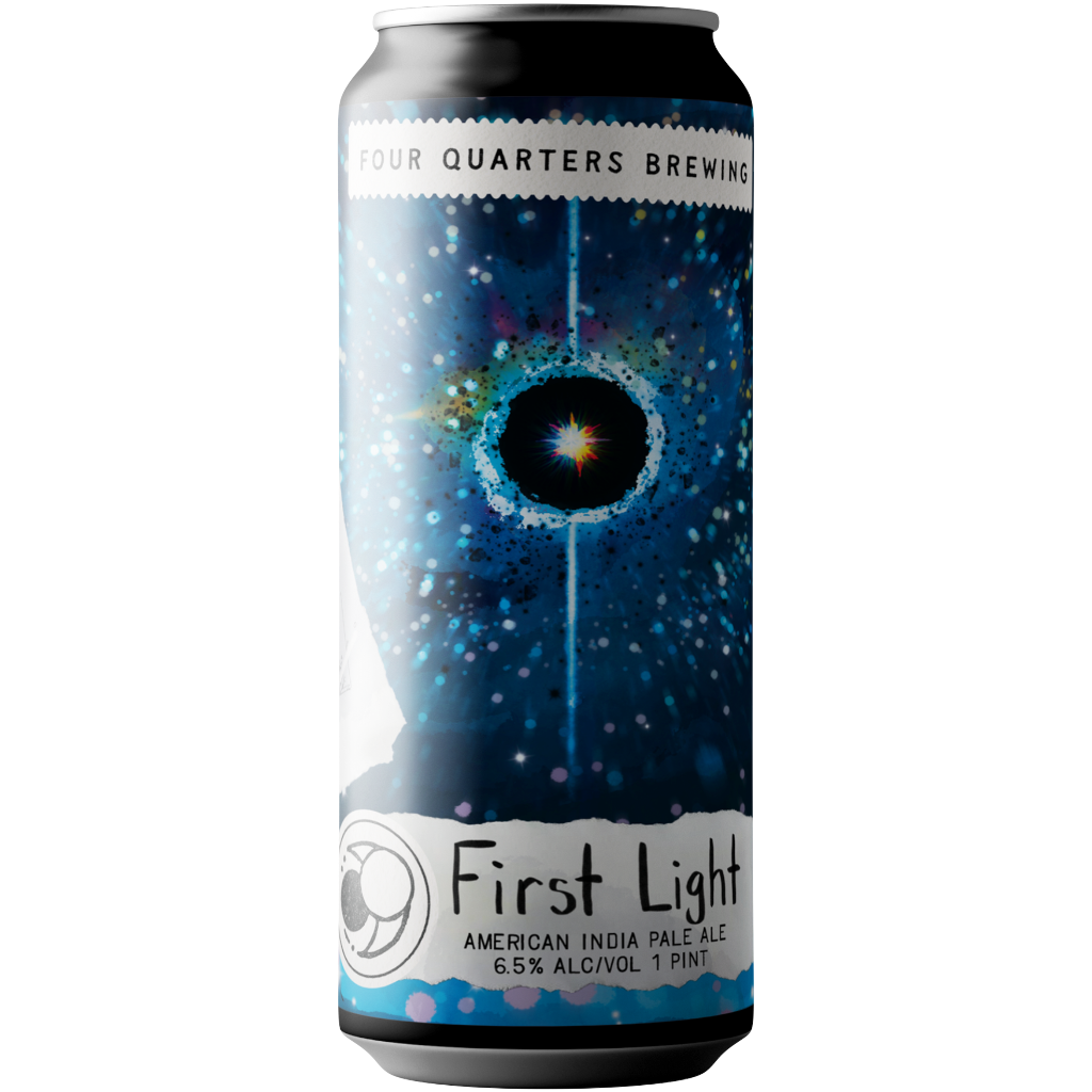 Stowe Public House & Bottle Shop: Four Quarters Brewing First Light IPA with Mosaic, 6.5% ABV, 1 pint can.