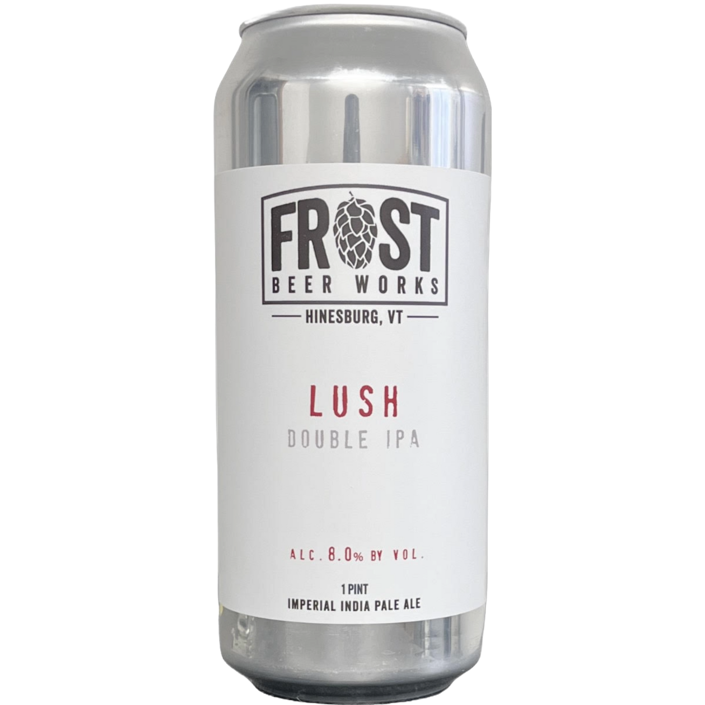 Stowe Public House & Bottle Shop Frost Beer Works Lush Double IPA can. Imperial India Pale Ale, 8.0% ABV, 1 pint.