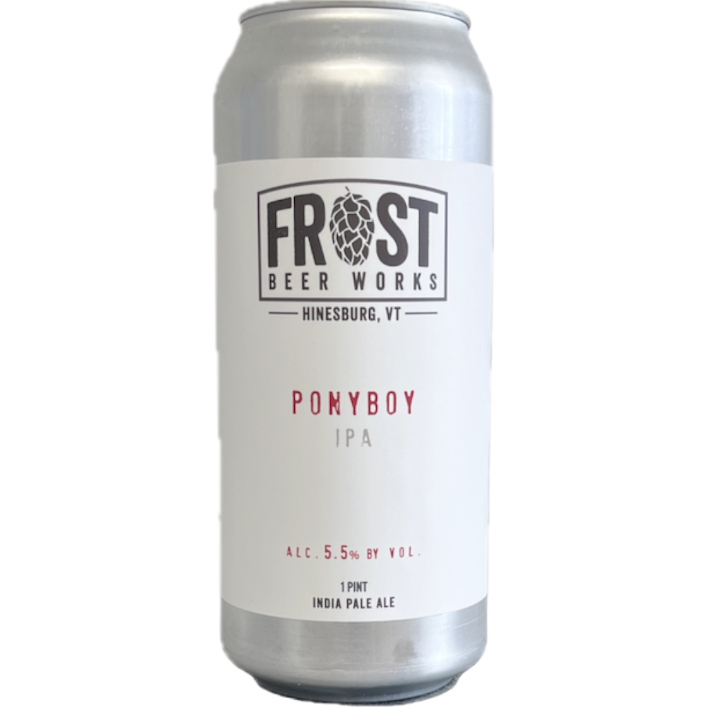 Stowe Public House & Bottle Shop Frost Beer Works Ponyboy IPA, 5.5% ABV, 1 pint can. India Pale Ale with Citra and Mosaic hops.