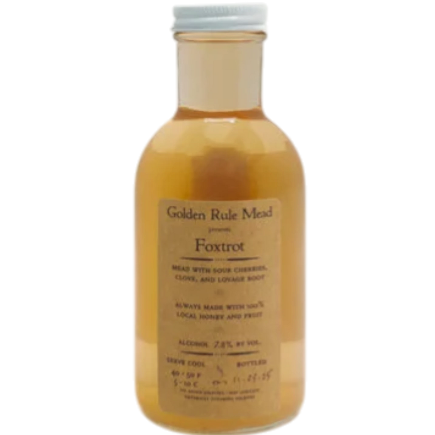 Stowe Public House & Bottle Shop Golden Rule Mead Foxtrot, a honey wine with sour cherries, clove, and lovage root. 7.8% ABV.