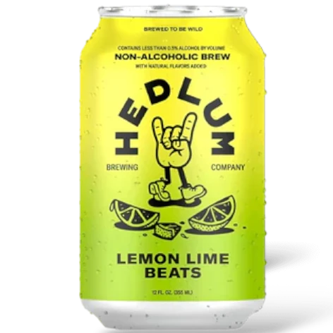 Stowe Public House & Bottle Shop Hedlum Lemon Lime Beats non-alcoholic brew can with citrus graphics. Contains lactose.
