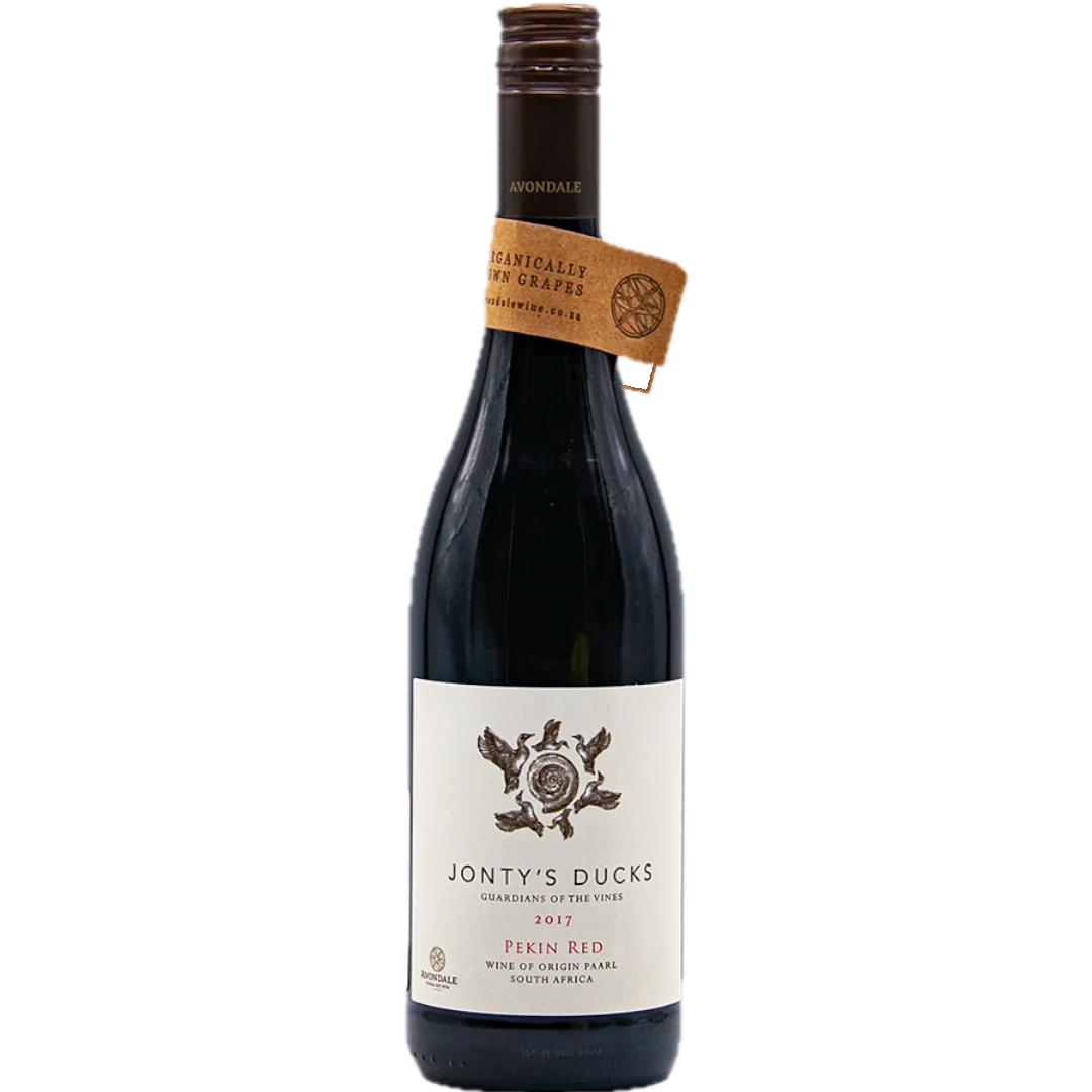 Stowe Public House & Bottle Shop Jonty's Ducks Pekin Red wine bottle. Shiraz, Cab Sauvignon & Merlot blend with blackcurrant, licorice, dark chocolate, and coffee notes.