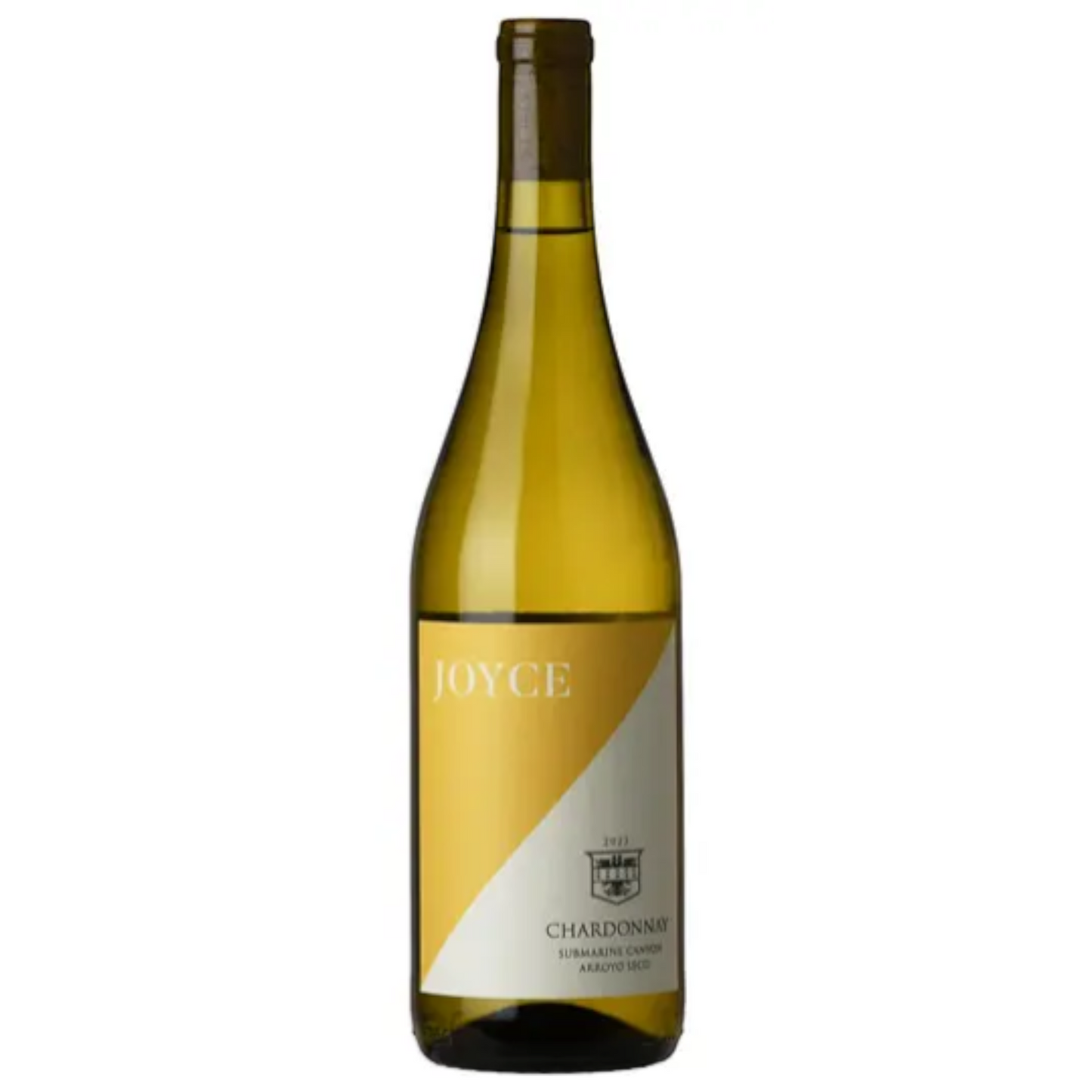 Stowe Public House & Bottle Shop Joyce 'Submarine Canyon' Chardonnay white wine bottle with yellow and white label.