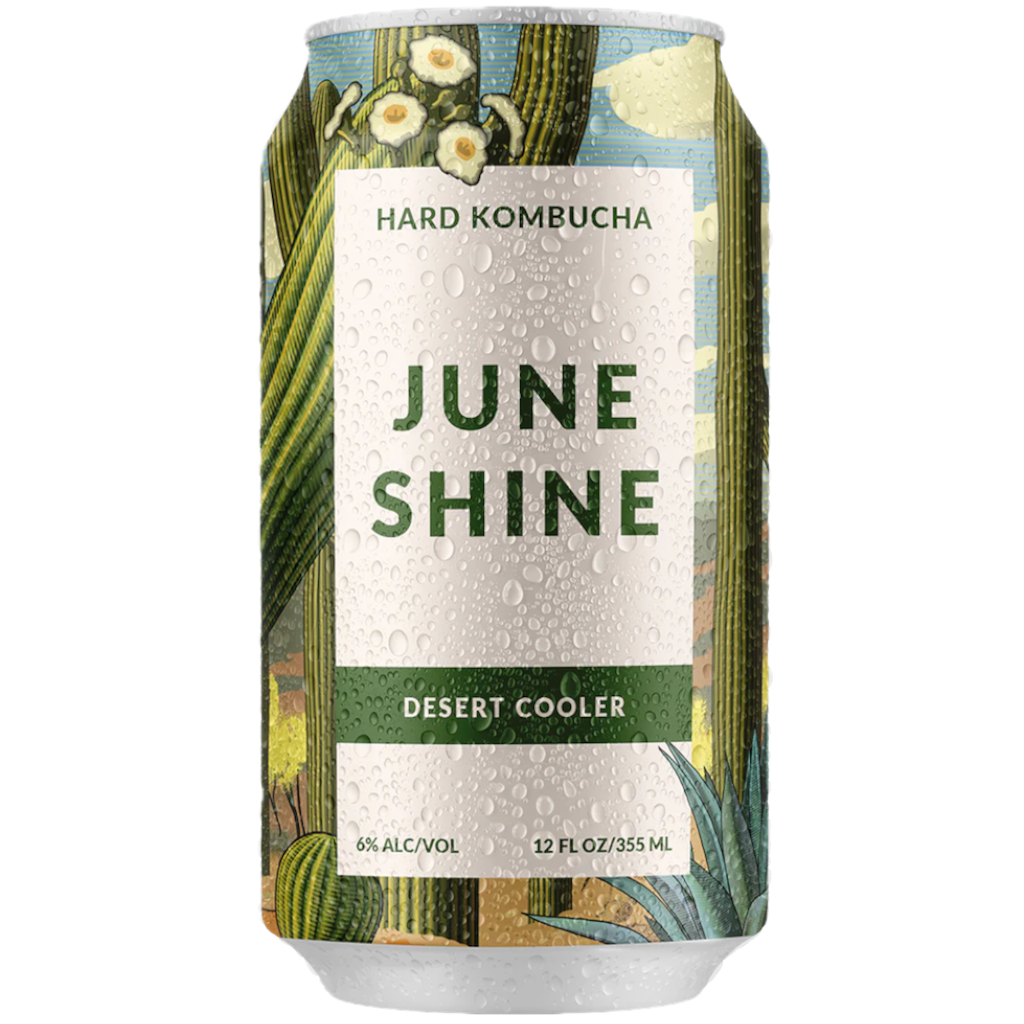 Stowe Public House & Bottle Shop June Shine Desert Cooler hard kombucha can with desert cactus illustration.
