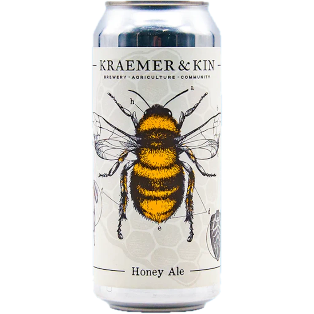 Stowe Public House & Bottle Shop Kraemer & Kin Honey Ale can with a detailed illustration of a bumblebee.