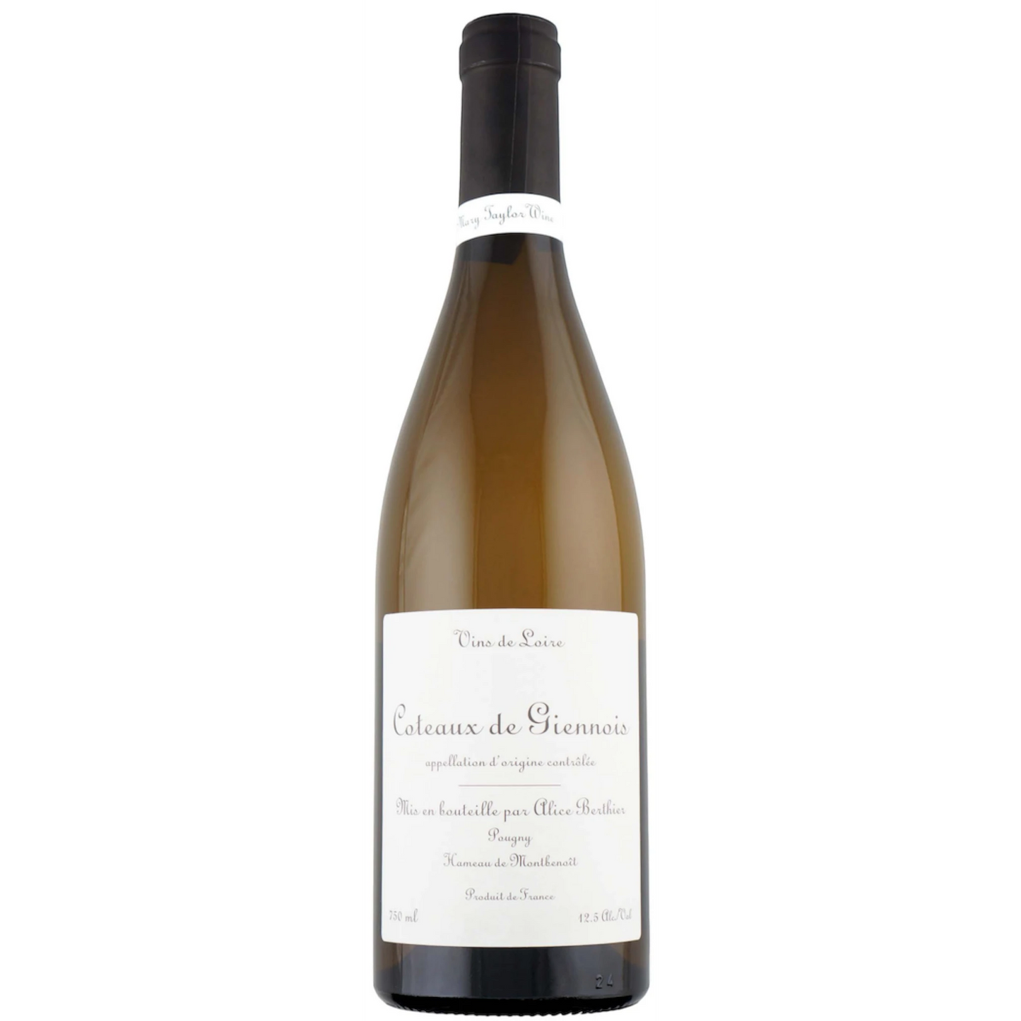 Stowe Public House & Bottle Shop Mary Taylor Coteaux de Giennois Sauvignon Blanc wine bottle. Gold color, 750ml, 12.5% ABV.