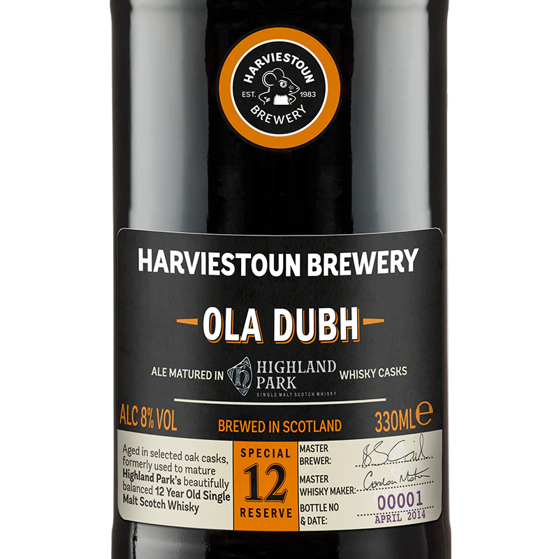 Stowe Public House & Bottle Shop: Harviestoun Brewery Ola Dubh 12 Year Special Reserve ale matured in Highland Park whisky casks.