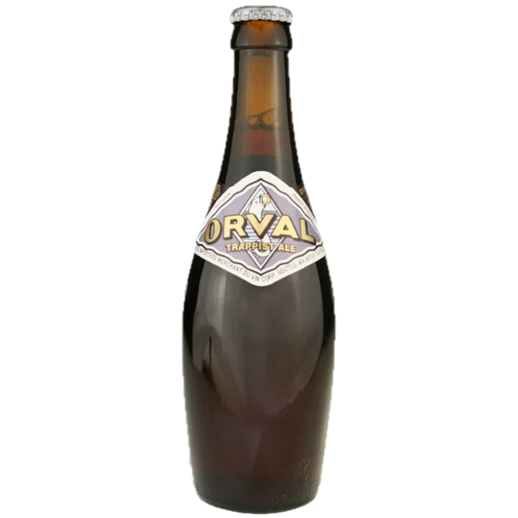 Stowe Public House & Bottle Shop Orval Trappist Ale beer bottle, 6.2% ABV, brewed with hops and yeast.