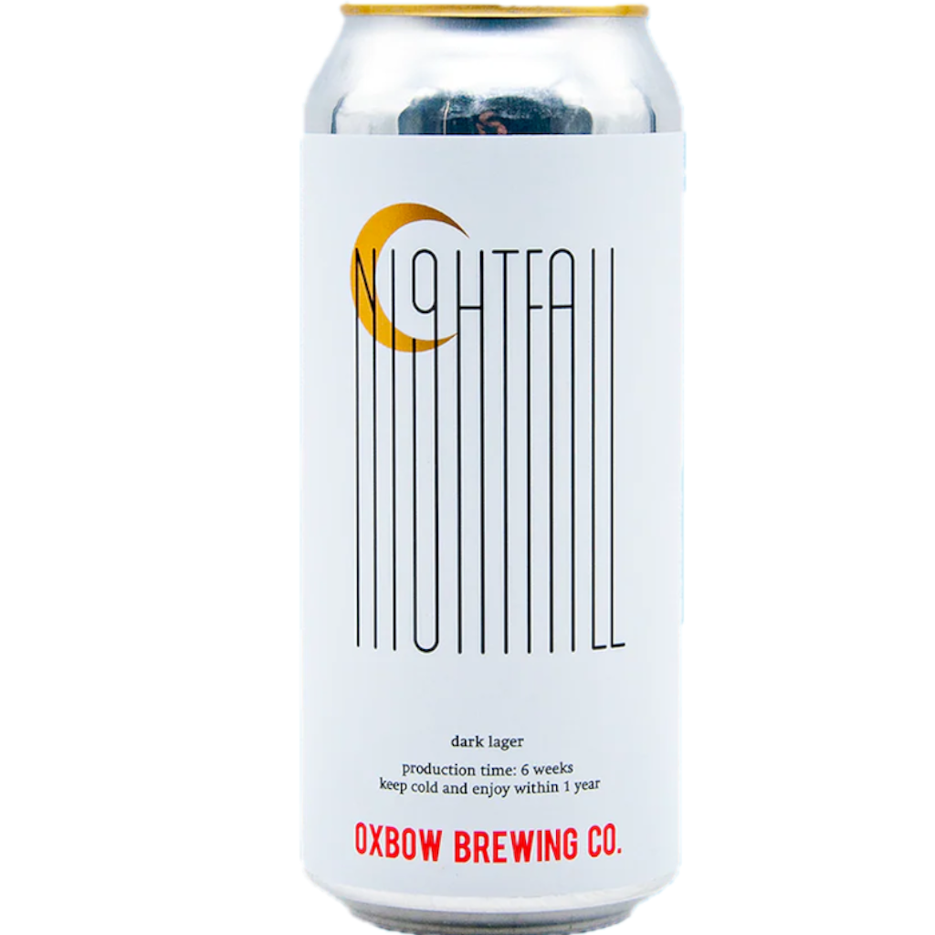 Stowe Public House & Bottle Shop Oxbow Brewing Nightfall dark lager can. Brewed with flaked barley and midnight wheat.