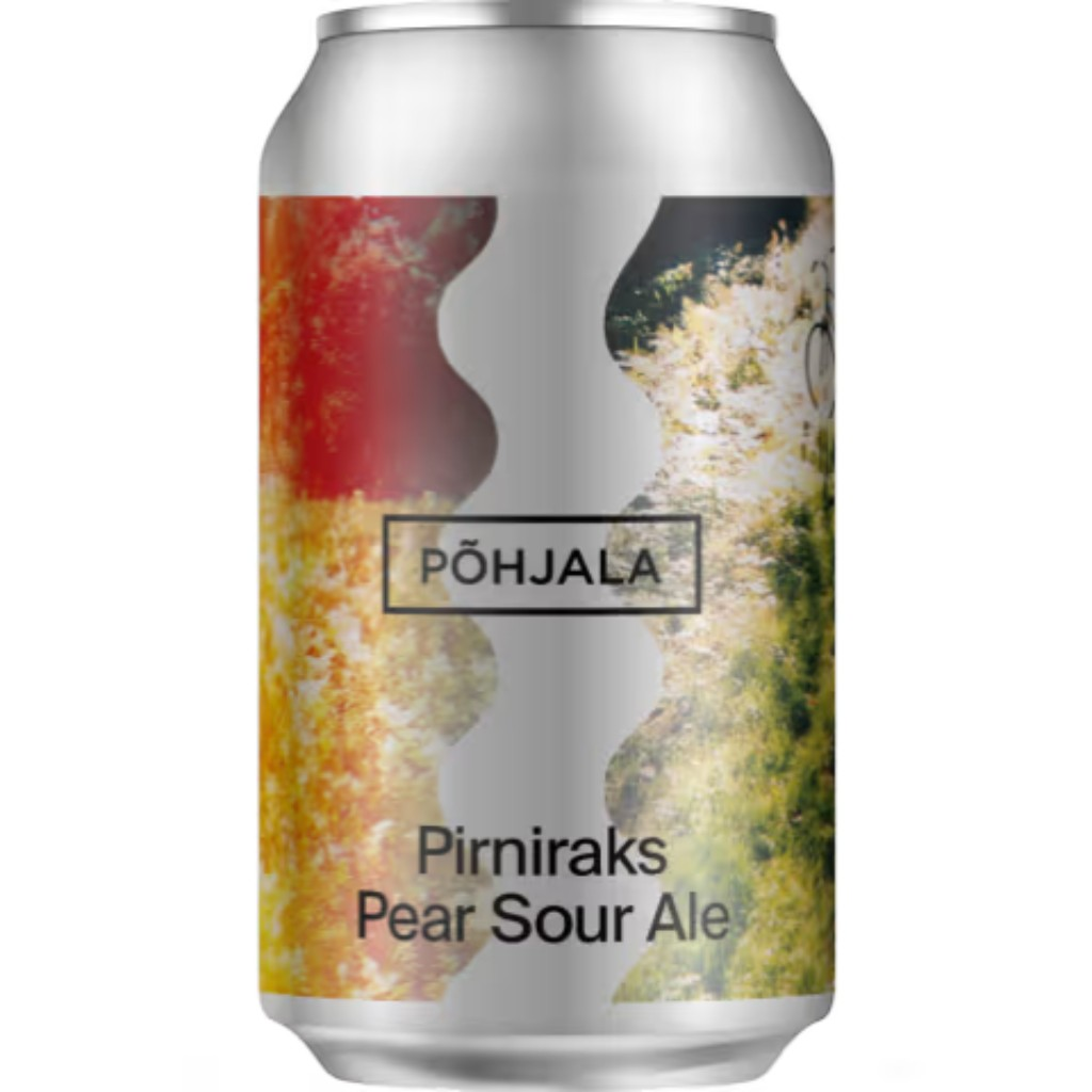 Stowe Public House & Bottle Shop: Põhjala Brewery Pirniraks Pear Sour Ale can with abstract red and yellow imagery.