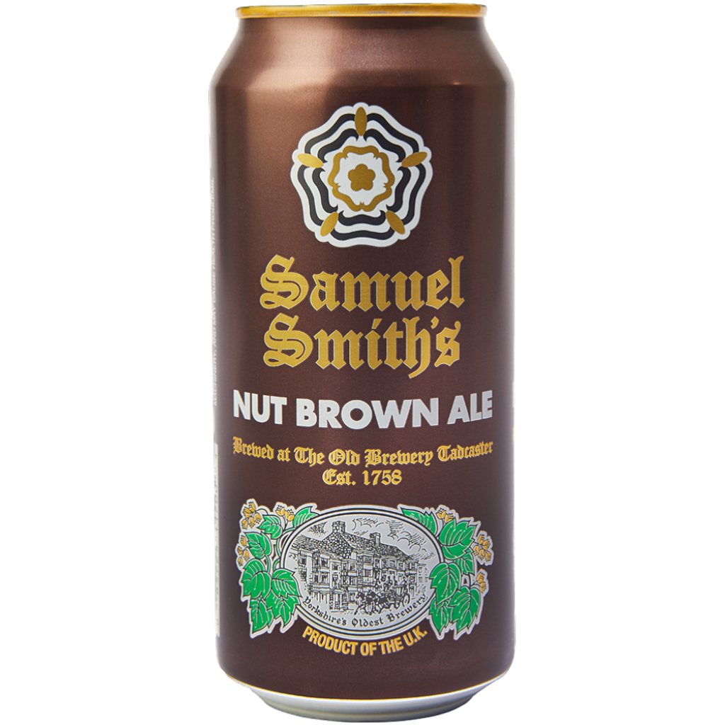 Stowe Public House & Bottle Shop: Samuel Smith's Nut Brown Ale can. Rich nutty color, brewed with barley malt, yeast, and hops.