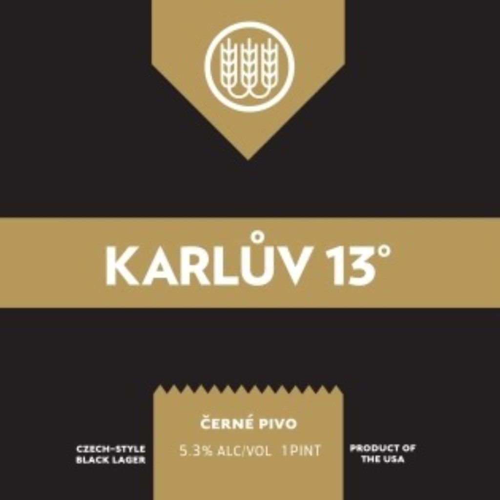 Stowe Public House & Bottle Shop Schilling Karluv 13 Czech-style black lager beer label. Rich black with khaki head, cocoa, coffee, chocolate, and pumpernickel notes.