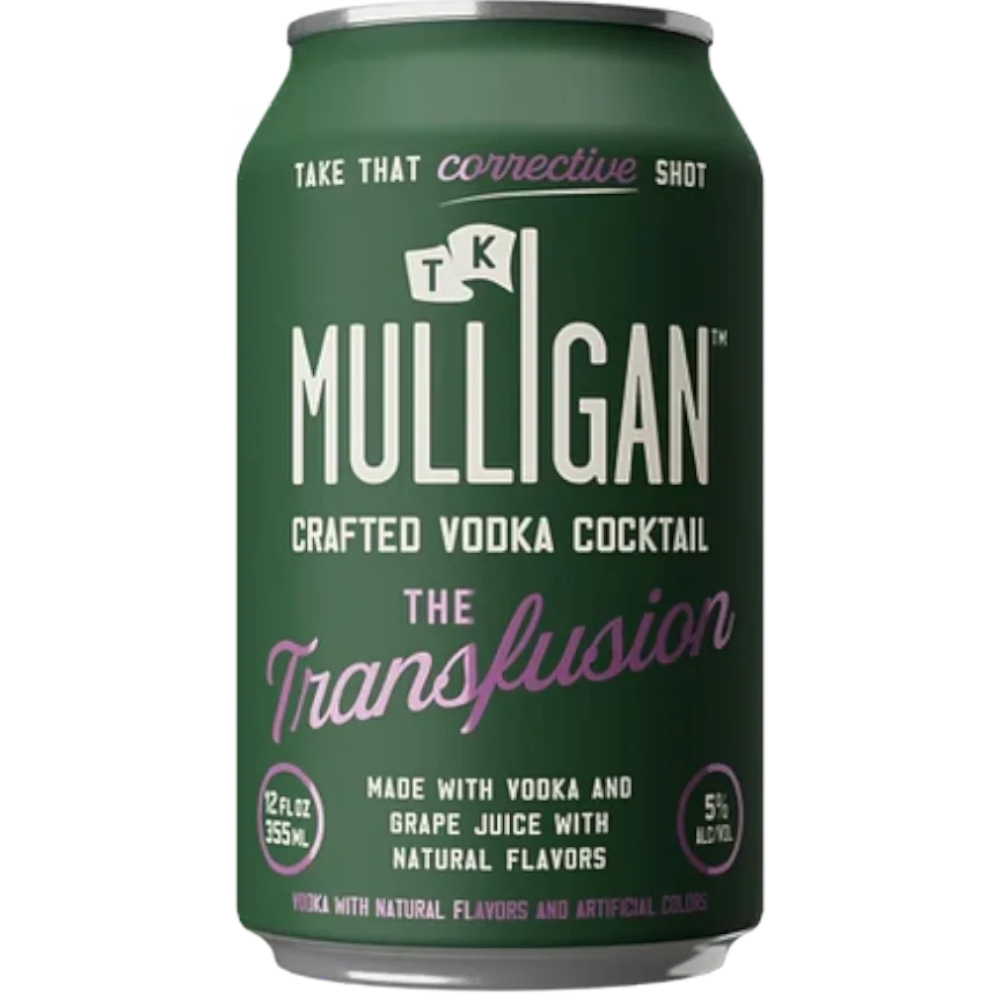 Stowe Public House & Bottle Shop's TK Mulligan The Transfusion crafted vodka cocktail can, made with vodka and grape juice with natural flavors.