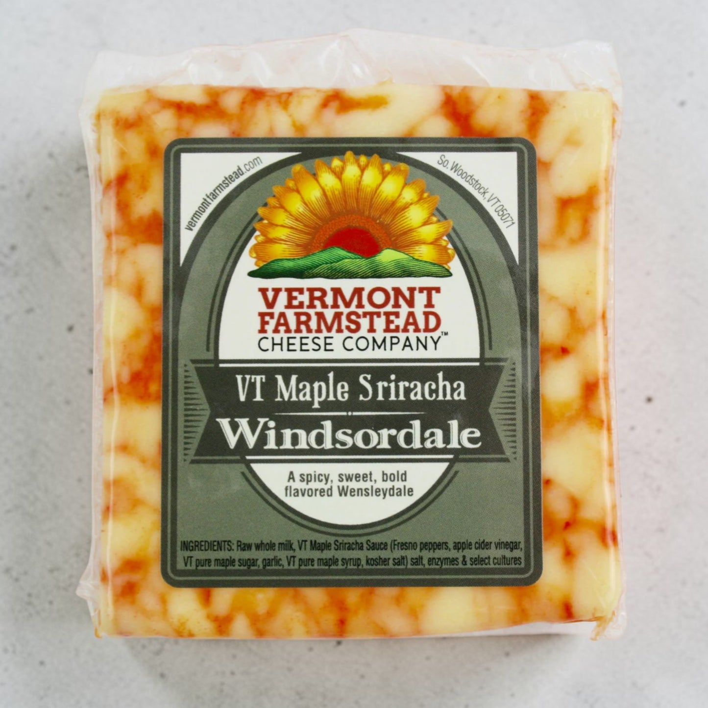 Stowe Public House & Bottle Shop Vermont Farmstead VT Maple Sriracha Windsordale cheese with orange swirls.