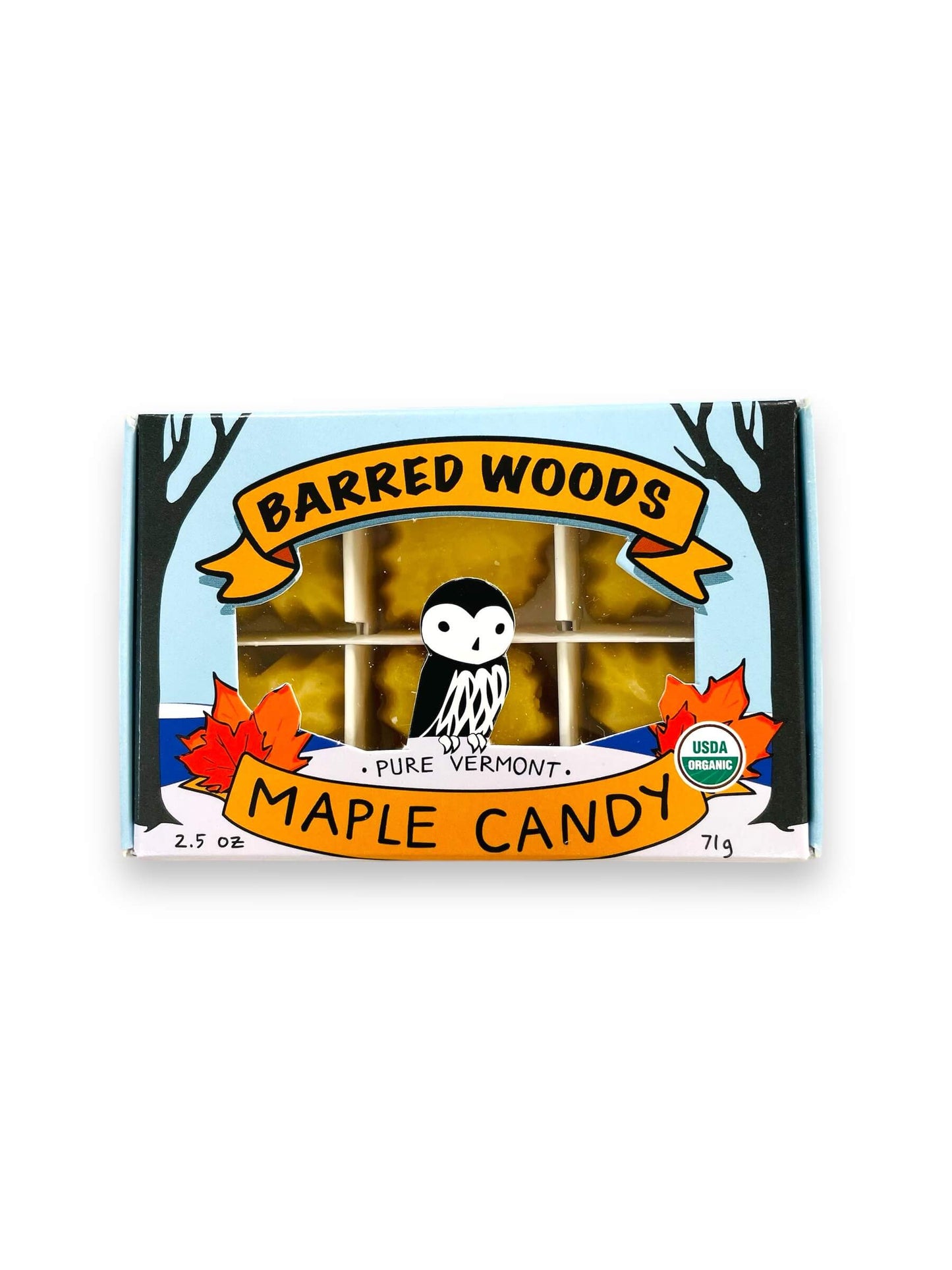 Barred Woods Pure Organic Vermont Maple Candy - 6 Piece Gift Box