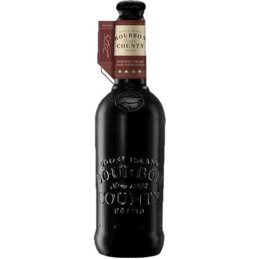 Stowe Public House & Bottle Shop: Goose Island Bourbon County Brand Cherries Jubilee Stout 2025 vintage, aged in bourbon and cognac barrels with cherries and citrus.