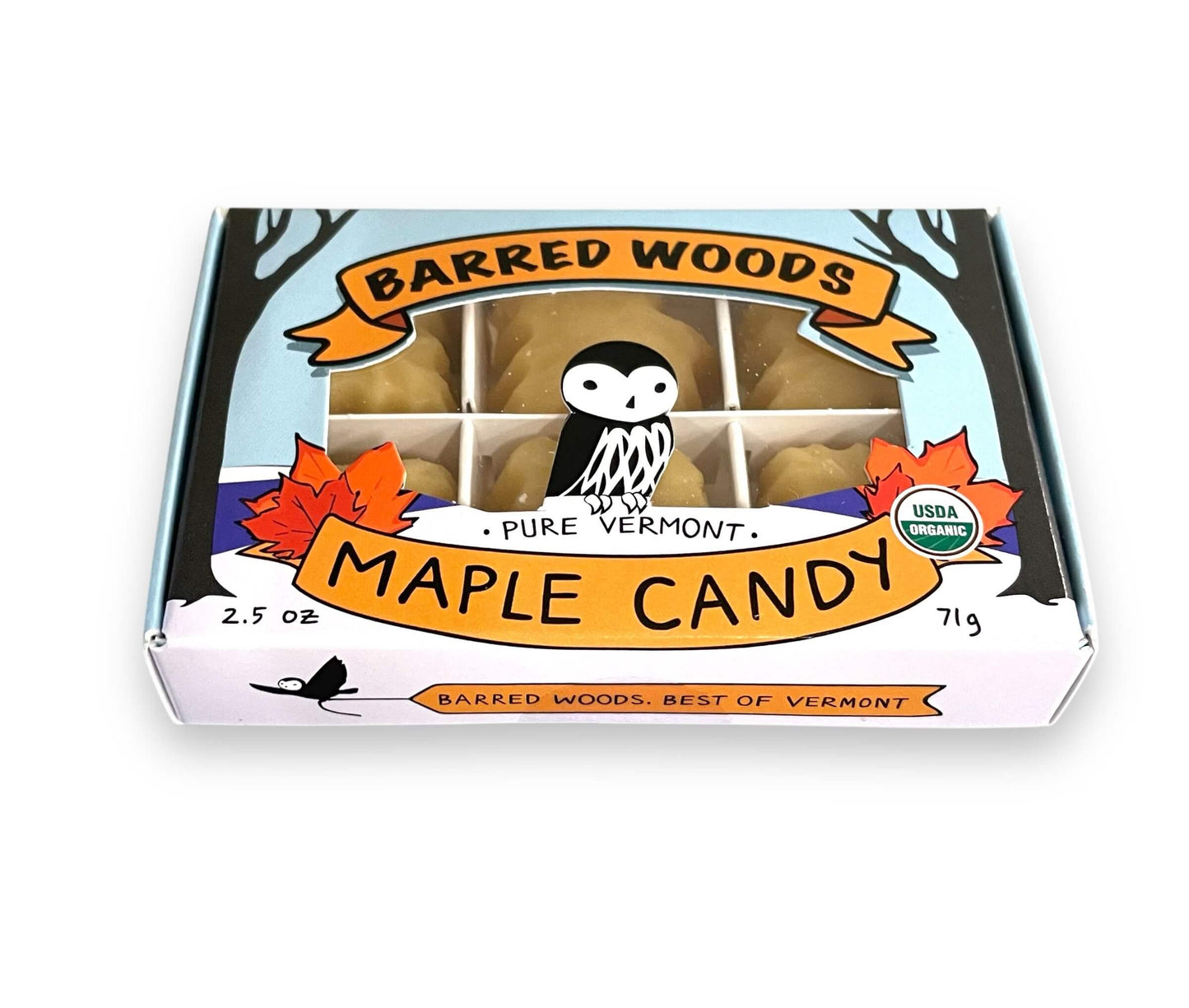 Barred Woods Pure Organic Vermont Maple Candy - 6 Piece Gift Box