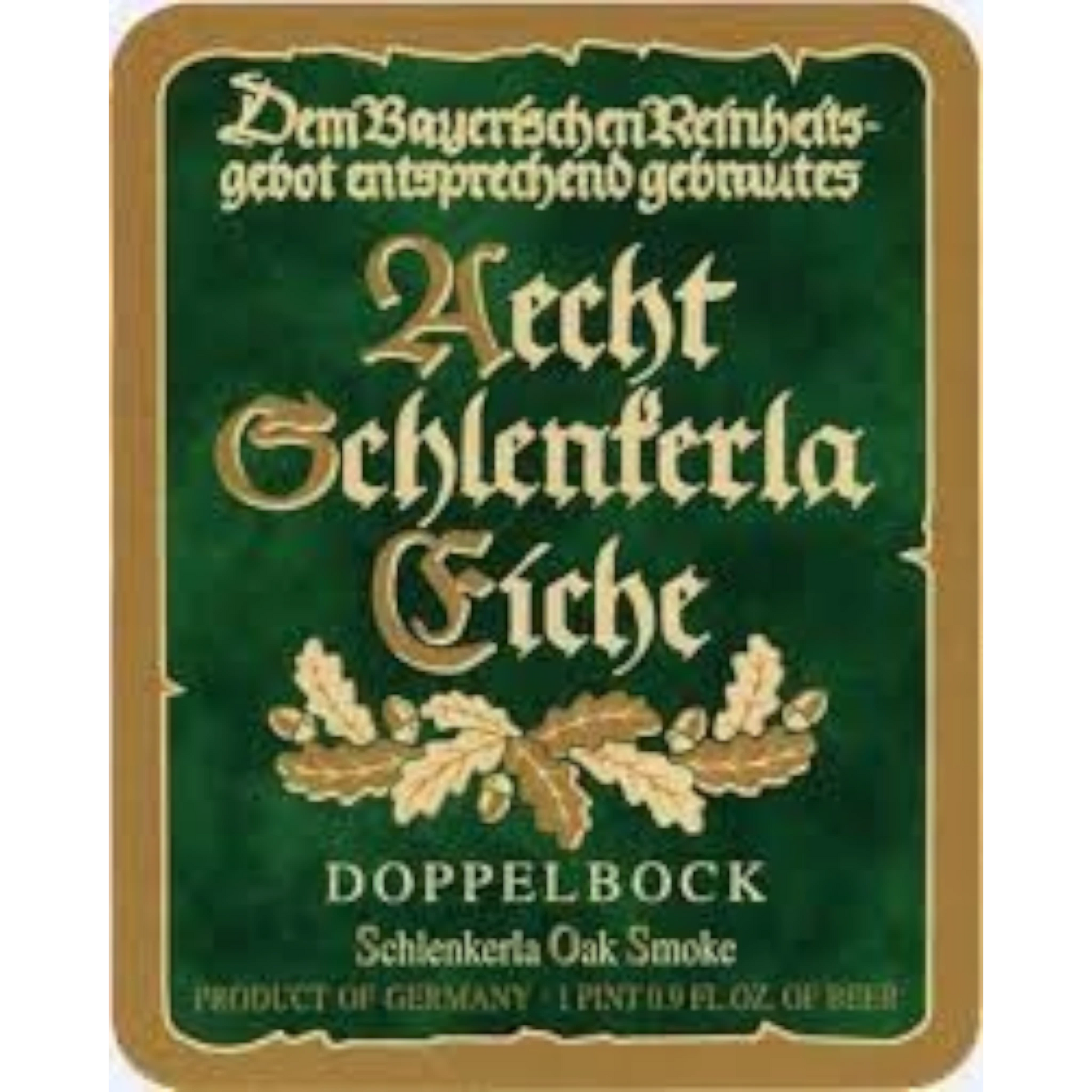 Stowe Public House & Bottle Shop Aecht Schlenkerla Eiche Doppelbock beer label, amber color, oak smoke flavor.