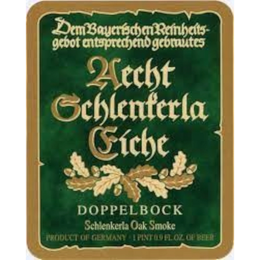 Stowe Public House & Bottle Shop Aecht Schlenkerla Eiche Doppelbock beer label, amber color, oak smoke flavor.