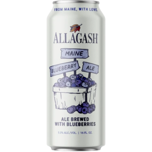 Stowe Public House & Bottle Shop Allagash Maine Blueberry Ale can, brewed with wild blueberries.