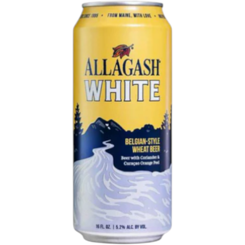 Stowe Public House & Bottle Shop Allagash White Belgian-style wheat beer can with citrus and spice notes.