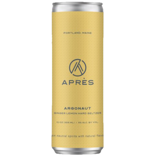 Stowe Public House & Bottle Shop Apres Argonaut Ginger Lemon Hard Seltzer can, 12 oz, 5% ABV.