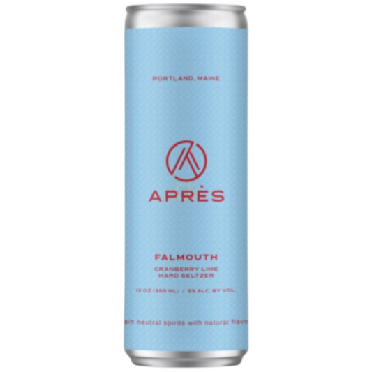 Stowe Public House & Bottle Shop Apres Falmouth Cranberry Lime Hard Seltzer can. Light blue can with textured pattern.