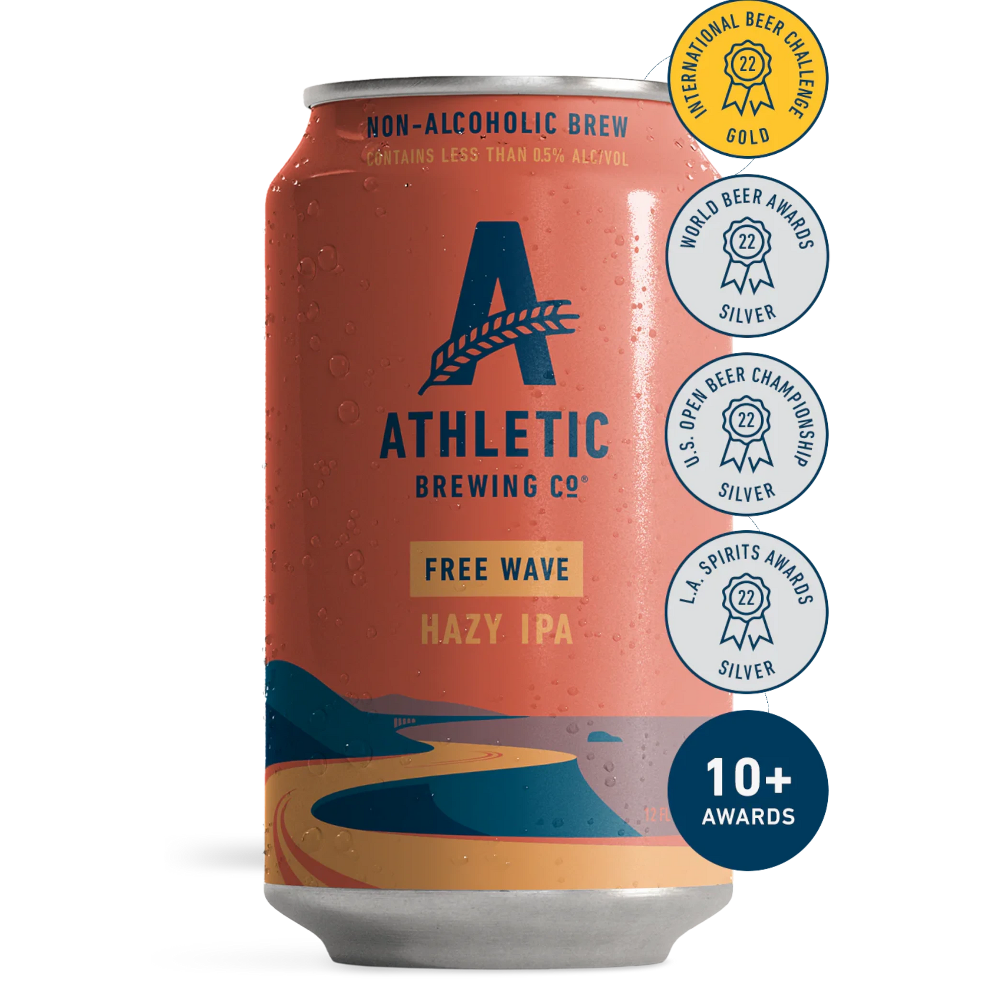Stowe Public House & Bottle Shop Athletic Brewing Free Wave non-alcoholic hazy IPA can with awards.