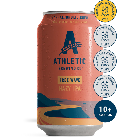 Stowe Public House & Bottle Shop Athletic Brewing Free Wave non-alcoholic hazy IPA can with awards.