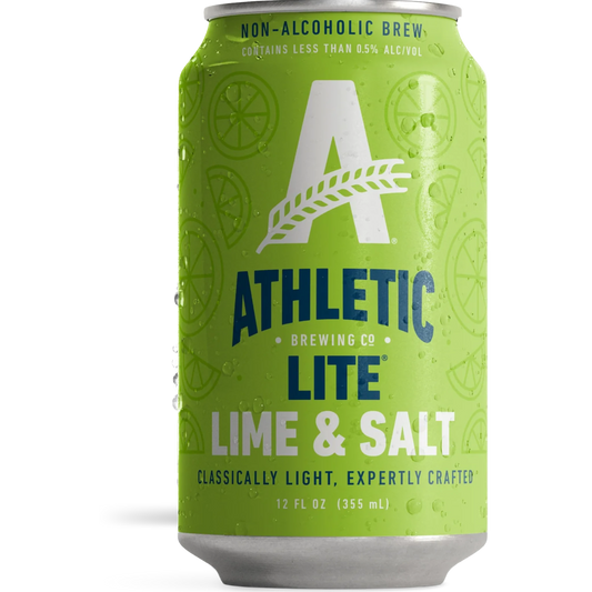 Stowe Public House & Bottle Shop: Athletic Brewing Lite Lime & Salt non-alcoholic brew can with lime pattern.
