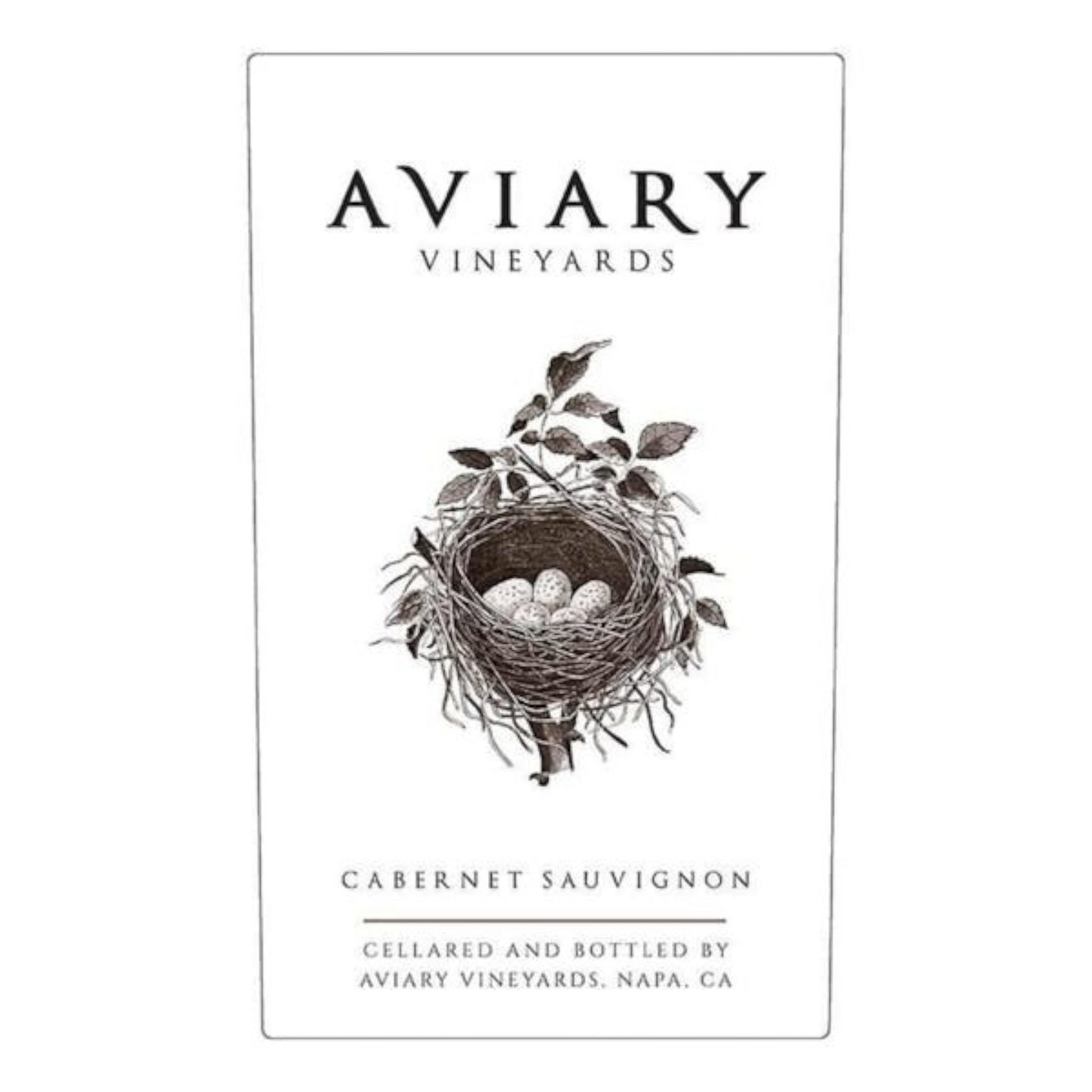Stowe Public House & Bottle Shop Aviary Napa Cabernet Sauvignon wine bottle label with bird's nest illustration.