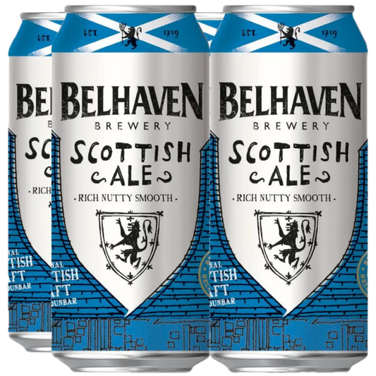Stowe Public House & Bottle Shop: Belhaven Scottish Ale cans, ruby colour, malty and hoppy flavour profile.