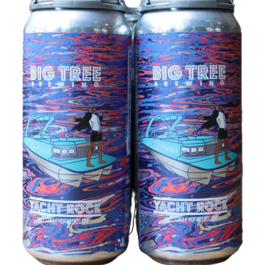 Stowe Public House & Bottle Shop Big Tree Yacht Rock Hazy Single Hop Mosaic IPA can with vibrant blue, orange, and pink abstract art.